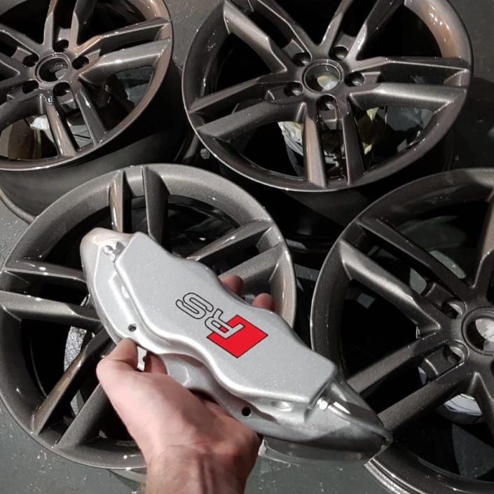 Audi TTRS alloy wheel refurbishment and brake caliper painting package with custom decals
