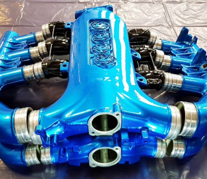 Vauxhall Vectra plenums and engine parts painting in candy blue and gloss black UK