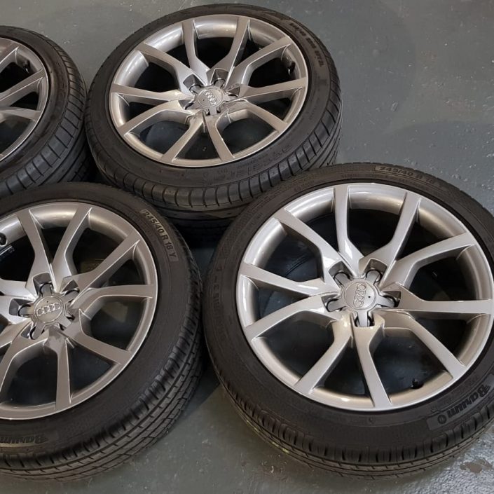 Audi alloy wheel refurbishment and painting in gunmetal grey OEM Derby, Nottingham and Long Eaton